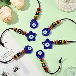 4Pcs Blue Evil Eye Handmade Lampwork & Wood Beaded Hanging Ornaments&nbsp;HJEW-FS00080