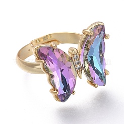 Adjustable Brass Glass Finger Rings&nbsp;RJEW-P148-A01-01