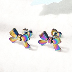 304 Stainless Steel Bowknot Stud Earrings&nbsp;EJEW-Z136-01RC
