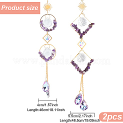 2Pcs 2 Style Teardrop K9 Glass & Natural Amethyst Chip Pendant Decorations&nbsp;HJEW-GO0001-04