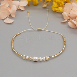 White Natural Freshwater Pearl and Glass Adjustable Braided Bead Bracelets for Women Daily Casual and Date Wear&nbsp;NA4638
