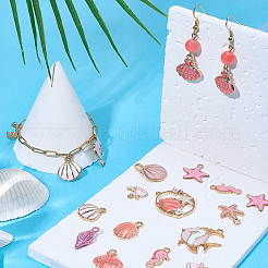 48Pcs 12 Styles Pink Color Ocean Theme Alloy Enamel Pendants&nbsp;ENAM-SC0007-48