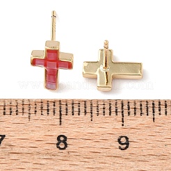 Brass Enamel Cross Stud Earrings&nbsp;EJEW-I322-03G
