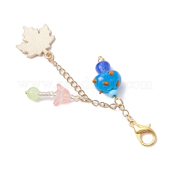 Mushroom Handmade Lampwork & Glass & Alloy Enamel Maple Leaf Pendant Decoration&nbsp;HJEW-JM03819
