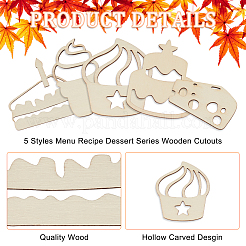 100Pcs 5 Styles Unfinished Wooden Cutouts&nbsp;WOOD-OC0002-86