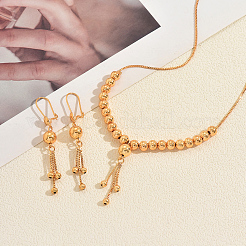 Vintage Brass Round Beaded Tassel Necklace & Earrings for Women&nbsp;HX9279
