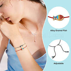 5Pcs 5 Colors Alloy Enamel Fish Charm Adjustable Bracelets&nbsp;BJEW-TA0001-31