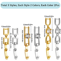 12Pcs 6 Styles Rack Plating Brass Micro Pave Clear Cubic Zirconia Fold Over Clasps&nbsp;KK-SC0005-94