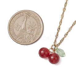 Natural Carnelian(Dyed & Heated) Cherry Pendant Necklaces&nbsp;NJEW-JN05101