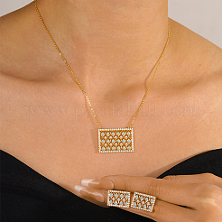 Brass Micro Pave Clear Cubic Zirconia Rectangle Pendant Necklaces & Stud Earrings Sets for Women&nbsp;LN2687