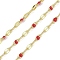 Rack Plating Brass Dapped Chains, with Enamel, with Spool, Soldered Lead Free & Cadmium Free, Real 18K Gold Plated, FireBrick, 4x2x1mm