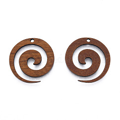 Natural Walnut Wood Pendants, Undyed, Whirlpool Charm, Camel, 25x25x2.5mm, Hole: 1.8mm