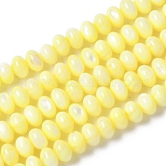 Natural Freshwater Shell Beads Strands, Ronedlle, Dyed, Yellow, 6x3.5~4mm, Hole: 1mm, about 97~99pcs/strand, 15.08~ 15.47 inch(38.3~39.3cm)