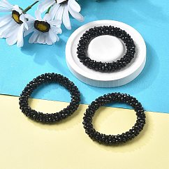 Faceted Opaque Glass Beads Stretch Bracelets, Torsade Bracelets, Random Color Rope, Rondelle, Black, Inner Diameter: 2 inch(5cm)