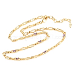 5MM Brass Pave Cubic Zirconia Oval Link Chain Necklaces&nbsp;NJEW-D324-01G-06