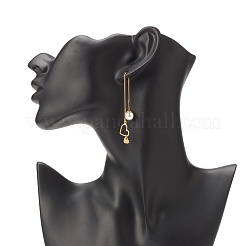 Brass Ear Thread with Heart and Acrylic Pearl Charm&nbsp;EJEW-JE04886