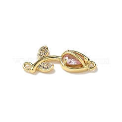 Brass Pave Cubic Zirconia Tulip Flower Connector Charms&nbsp;KK-I276-51G-02