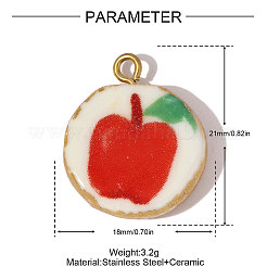 Flat Round Apple Pattern Porcelain Pendants&nbsp;STAS-OY005-80G