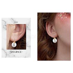 Pearl Earrings Gray Round Ball Hoop Dangle Earrings Stud Elegant Shell Pearl Drop Stud Imitation Freshwater Cultured Pearls Earrings Brass Charms Jewelry Gift for Women&nbsp;JE1096A