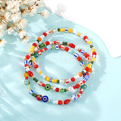 3Pcs 3 Styles Bohemian Handmade Lampwork & Glass Evil Eye Beaded Stretch Bracelet Sets&nbsp;JV1466