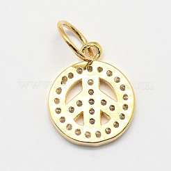 CZ Brass Micro Pave Cubic Zirconia Peace Sign Charms&nbsp;ZIRC-L018-05G