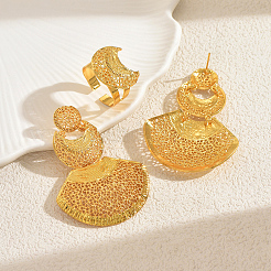 Vintage Middle Eastern Alloy Hollow Moon Fan Stud Earrings & Cuff Rings Sets for Women&nbsp;JG6139