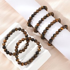 Natural Tiger Eye Round Beaded Stretch Bracelets&nbsp;BJEW-F203-04
