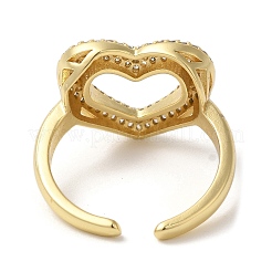 Heart Brass Micro Pave Clear Cubic Zirconia Open Cuff Rings&nbsp;RJEW-U008-23G