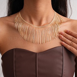 Brass Multiple Tassel Bib Necklaces for Women&nbsp;WGB3B70-01