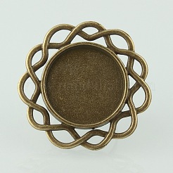 Vintage Adjustable Iron Finger Ring Components Alloy Flower Cabochon Bezel Settings&nbsp;PALLOY-O039-18AB-NF