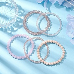 5Pcs 5 Styles Faceted Round Glass Beaded Stretch Bracelet Sets&nbsp;BJEW-JB10423-01