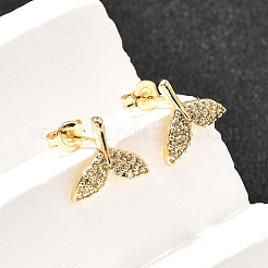 Fishtail Brass Micro Pave Clear Cubic Zirconia Stud Earrings&nbsp;EJEW-A135-15G
