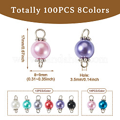 100Pcs 8 Colors Glass Pearl Round Bead Connector Charms&nbsp;FIND-YS0001-21