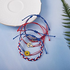4Pcs 4 Style Flower & Anchor Braided Bead Bracelets Set&nbsp;BJEW-SW00040