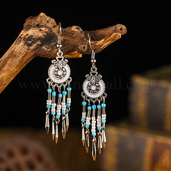 Bohemian Style Alloy Enamel Flat Round Tassel Chandelier Earrings&nbsp;FS-WG14215-05