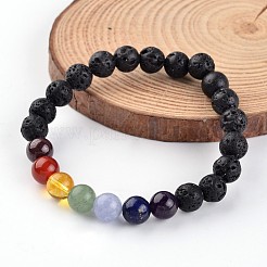 Chakra Natural Lava Rock Beaded Stretch Bracelets&nbsp;BJEW-JB02225-01