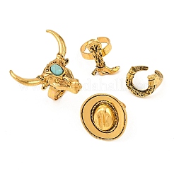 4Pcs Synthetic Turquoise Cuff Open Rings&nbsp;RJEW-P179-03AG