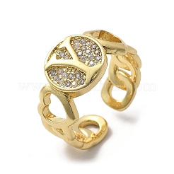 Brass Micro Pave Clear Cubic Zirconia Open Cuff Rings for Women&nbsp;RJEW-K289-02G-Y