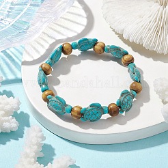 Beach Turtle Dye Synthetic Turquoise Beaded Stretch Barcelets&nbsp;BJEW-JB10291-01