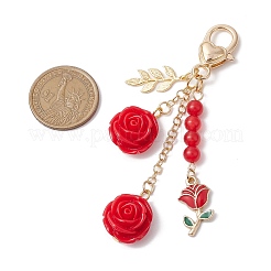 Valentine's Day Theme Rose Resin & Alloy Enamel Pendant Decoration&nbsp;HJEW-JM02345