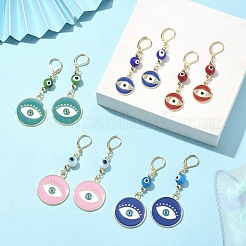 Alloy Enamel Flat Round Dangle Leverback Earrings with Brass Pins&nbsp;EJEW-JE05383