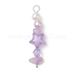 4Pcs 4 Colors Glass & Acrylic Pearl & Natural Green Aventurine & Natural Red Aventurine & Natural Red Jasper & Natural Ametrine Chip Star Connector Charms&nbsp;PALLOY-JF03339