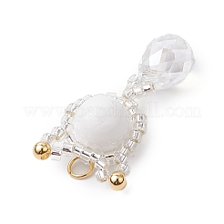 Natural Mashan Jade & Handmade Glass Seed Beaded Cat Shape Pendants&nbsp;PALLOY-MZ00488-01