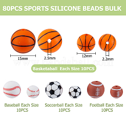 80Pcs 8 Styles Sport Series Food Grade Eco-Friendly Silicone Beads&nbsp;SIL-HS0001-10