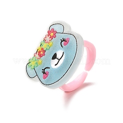 Cartoon Animal Resin Open Cuff Ring for Kids&nbsp;RJEW-K239-18