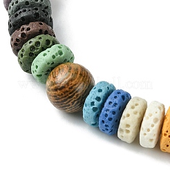 Dyed Natural Lava Rock Disc & Wood Beaded Stretch Bracelet&nbsp;BJEW-JB09799