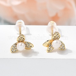 Brass Micro Pave Cubic Zirconia Stud Earrings&nbsp;AJEW-H158-03G