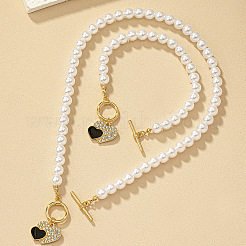 Heart Alloy Rhinestone & Enamel Bracelets & Necklaces Sets&nbsp;FS-WGE9C39-01