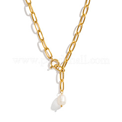 Minimalist Natural Freshwater Pearl Y-shaped Pendant Lariat Necklace 304 Stainless Steel Jewelry&nbsp;EE6125