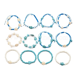 12Pcs 12 Styles Dyed Synthetic Turquoise Beads Braided Bead  Bracelets & Stretch Bracelets for Women&nbsp;BJEW-JB11624